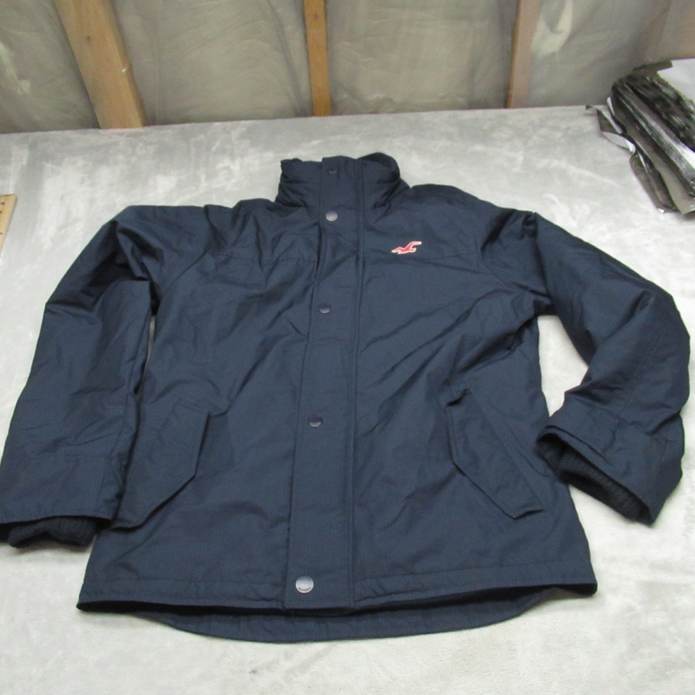 Hollister All Weather Jacket Men Large Blue Fleece‎ Line Full Zip Outdoor Rain